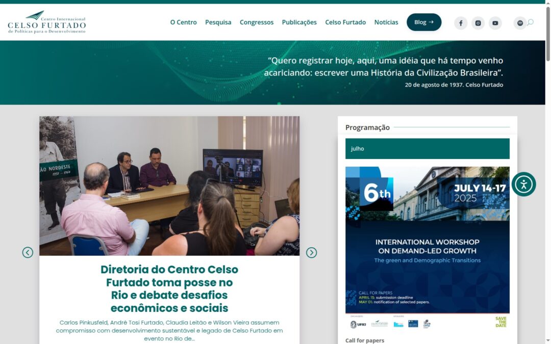 Centro Internacional Celso Furtado lança novo site com design moderno, acessibilidade e foco em pesquisa e inovação